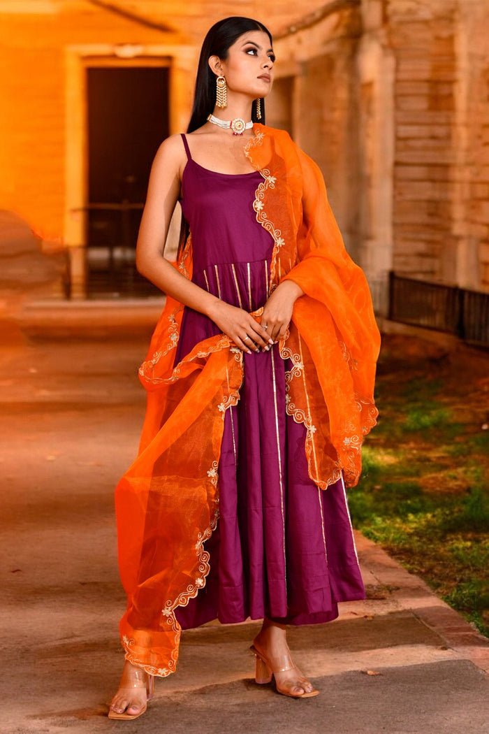 <img> Magenta Purple Cotton Silk Anarkali Set