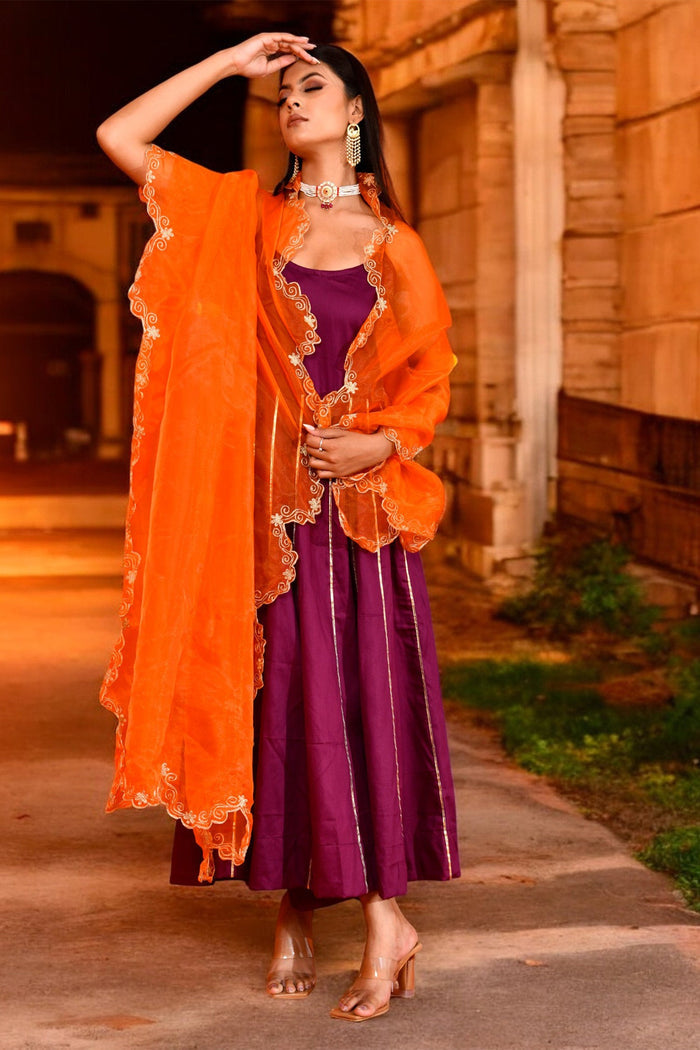 <img> Magenta Purple Cotton Silk Anarkali Set