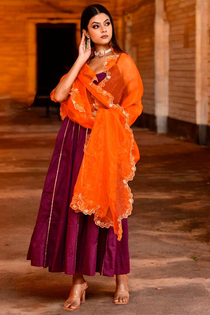 <img> Magenta Purple Cotton Silk Anarkali Set