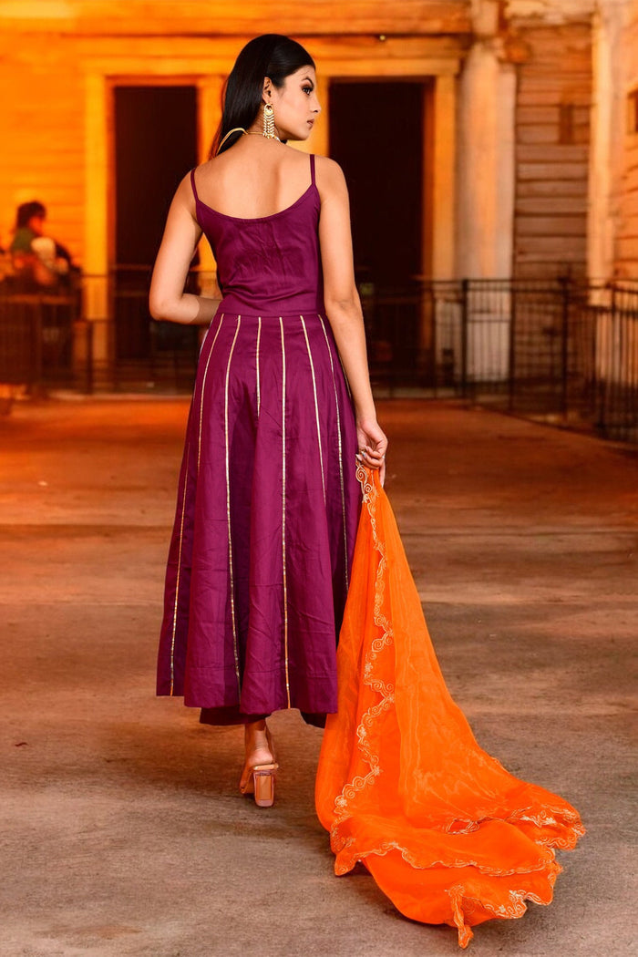 <img> Magenta Purple Cotton Silk Anarkali Set