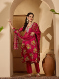 Magenta Silk Kurti With Floral Bouquet Print