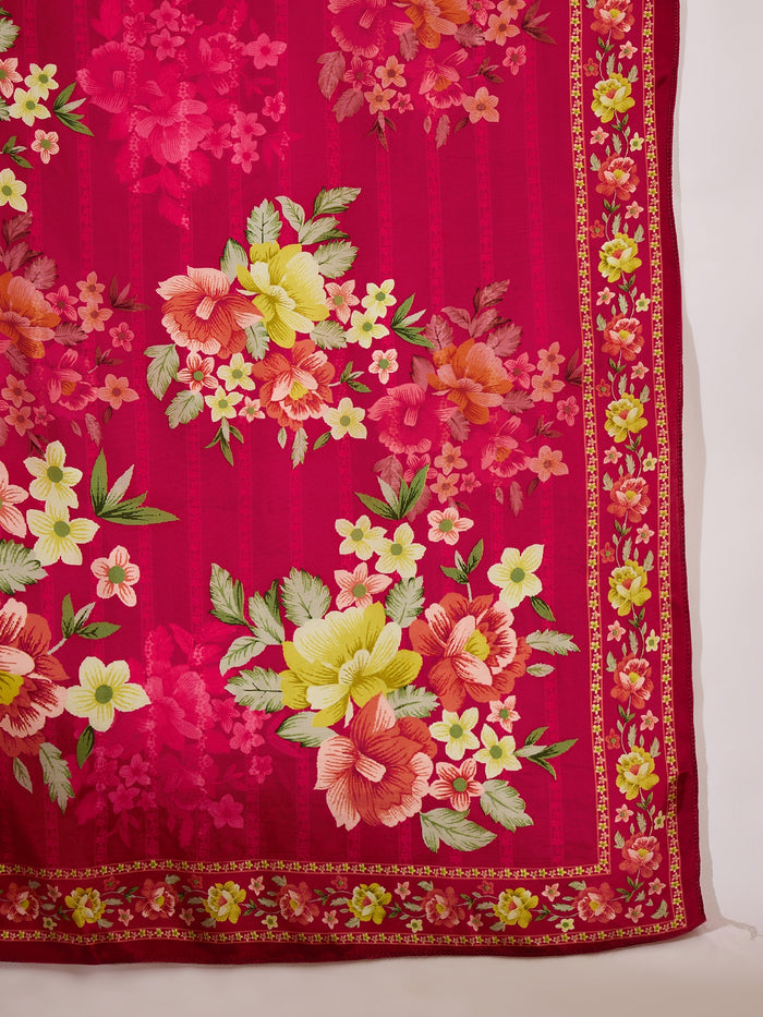 Magenta Silk Kurti With Floral Bouquet Print