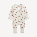 Baby onesie with bear pattern on a white background