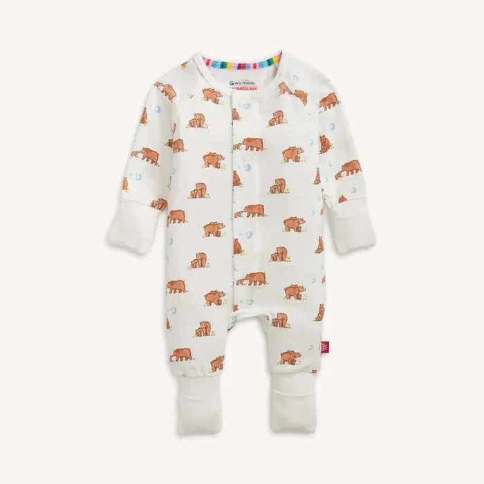 Baby onesie with bear pattern on a white background