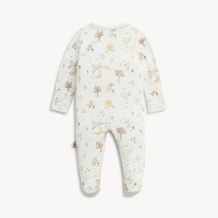 Baby onesie with animal print on a white background