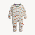 Children's onesie with animal pattern on a white background