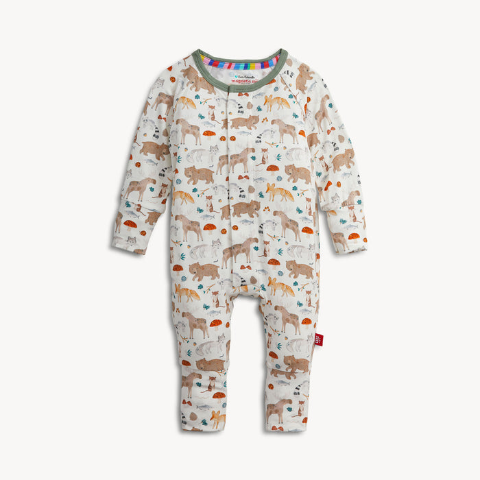 Children's onesie with animal pattern on a white background