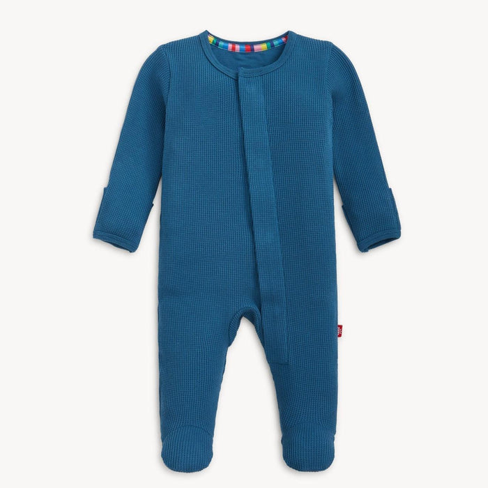 Magnetic Me - Organic Cotton & Modal Waffle Knit Footie - Dark Blue-Footies + Rompers (Basic)-3-6M-Posh Baby