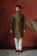 Mahendi Green Dupion Printed Kurta Set