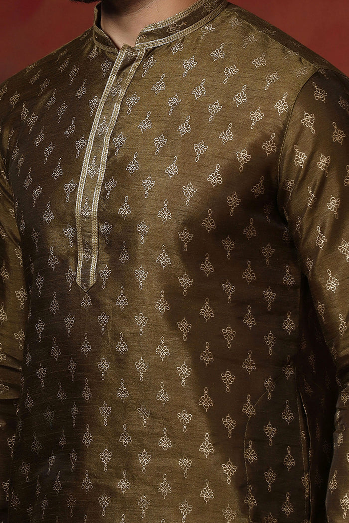 Mahendi Green Dupion Printed Kurta Set