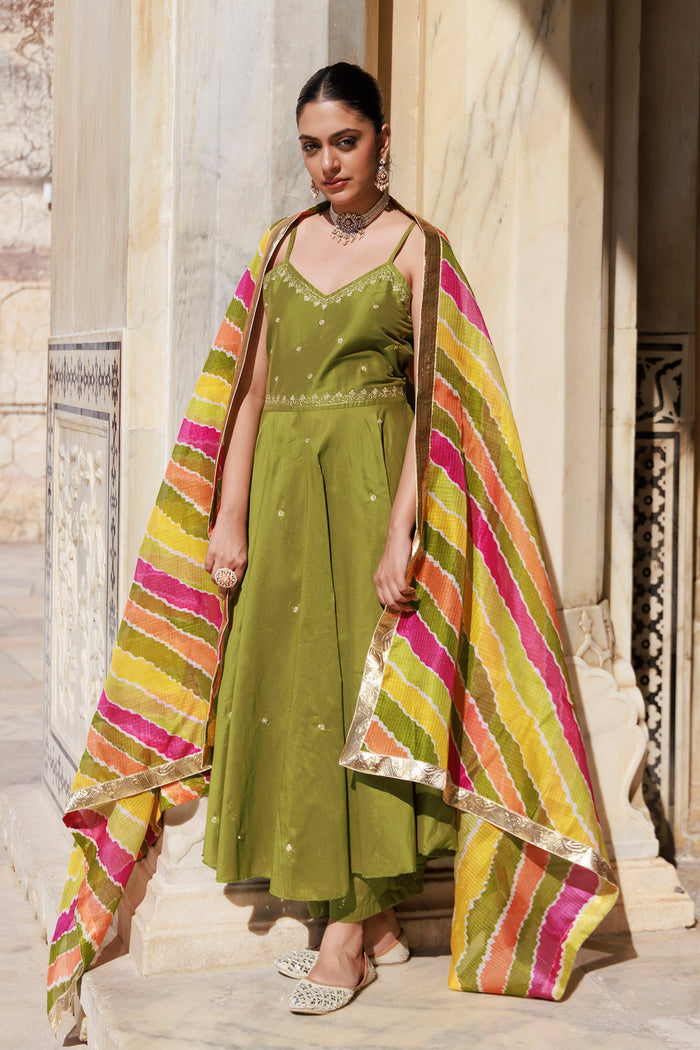 Mahendi Green Dupion Silk Kurta Set