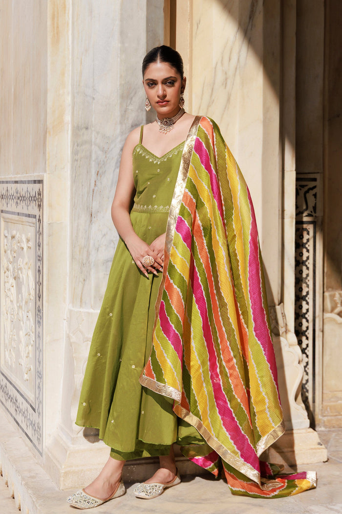 Mahendi Green Dupion Silk Kurta Set