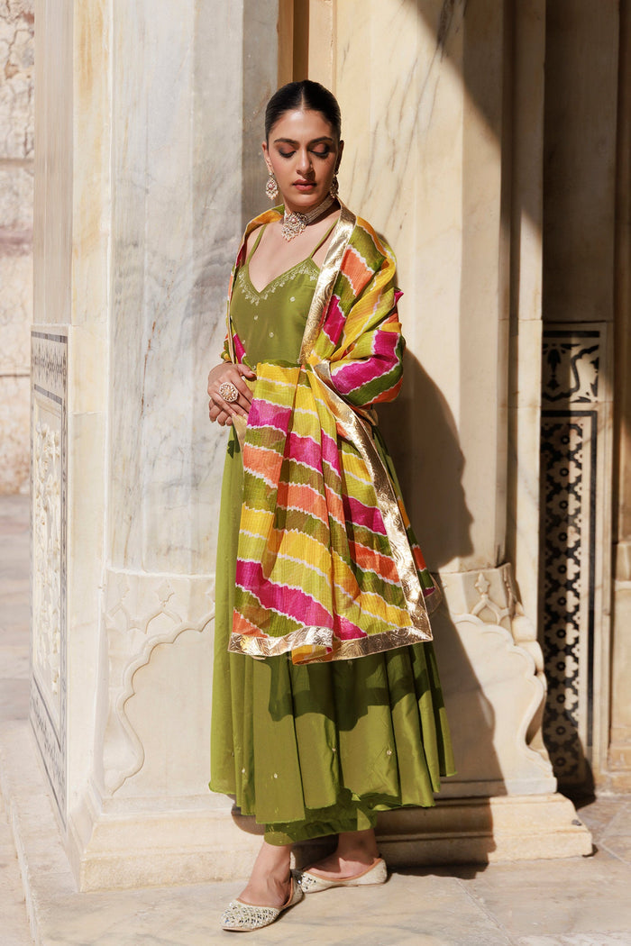 Mahendi Green Dupion Silk Kurta Set