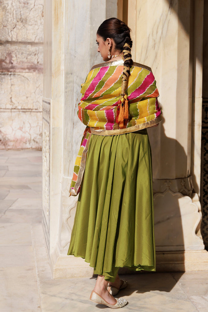 Mahendi Green Dupion Silk Kurta Set