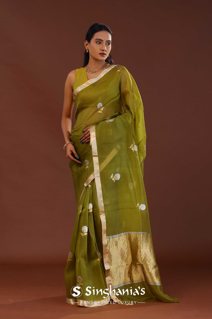 Mahendi Green Organza Banarasi Saree