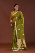 Mahendi Green Organza Banarasi Saree