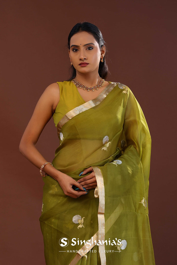 Mahendi Green Organza Banarasi Saree