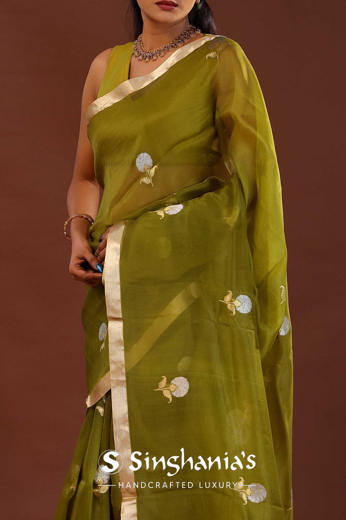 Mahendi Green Organza Banarasi Saree