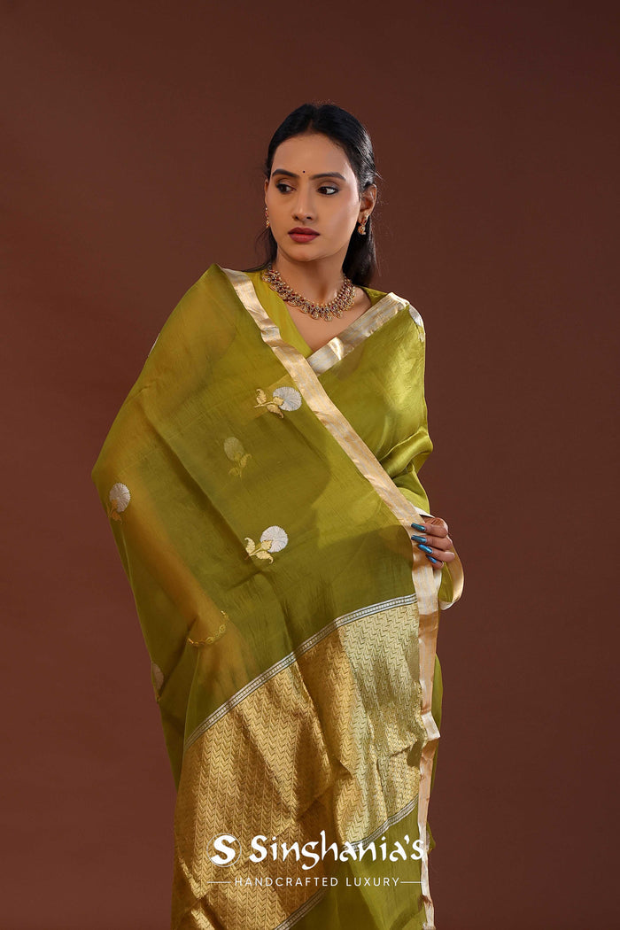 Mahendi Green Organza Banarasi Saree