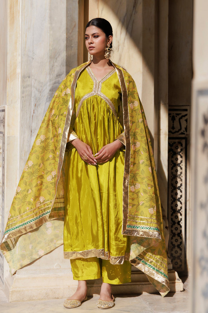 Mahendi Green Uppada Silk Kurta Set