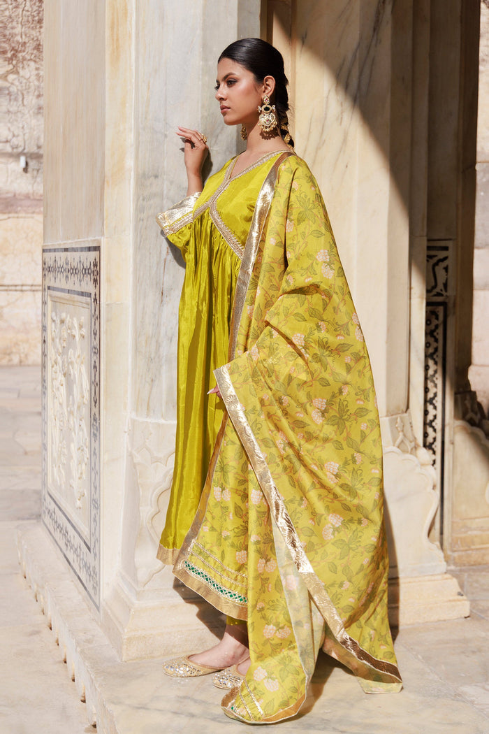 Mahendi Green Uppada Silk Kurta Set