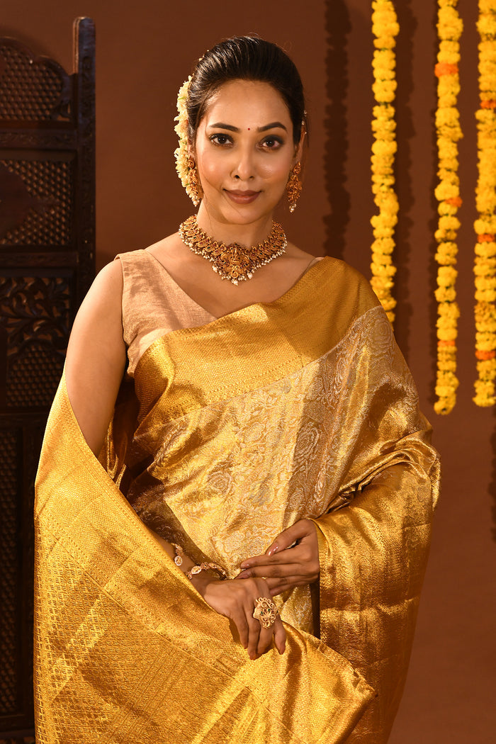 Majestic Full Gold Zari Kanjivaram Silk Saree