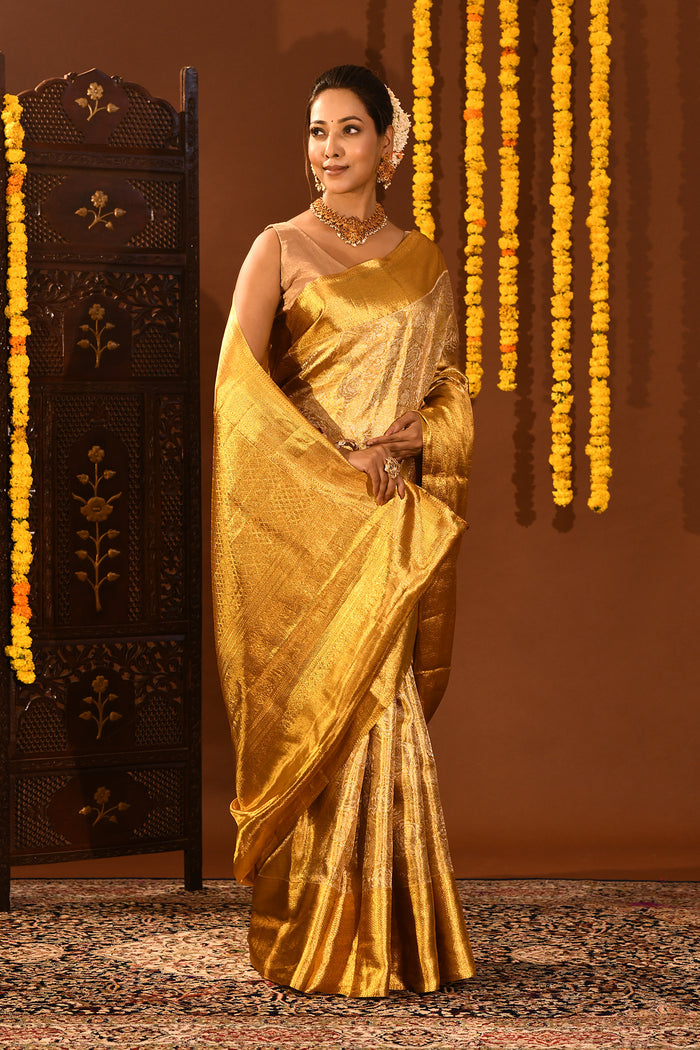 Majestic Full Gold Zari Kanjivaram Silk Saree