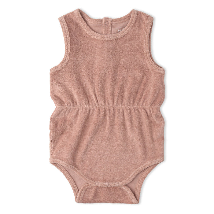 Makemake Organics - Organic Cinched Terry Romper - Clay-Footies + Rompers (Fashion)-0-3M-Posh Baby