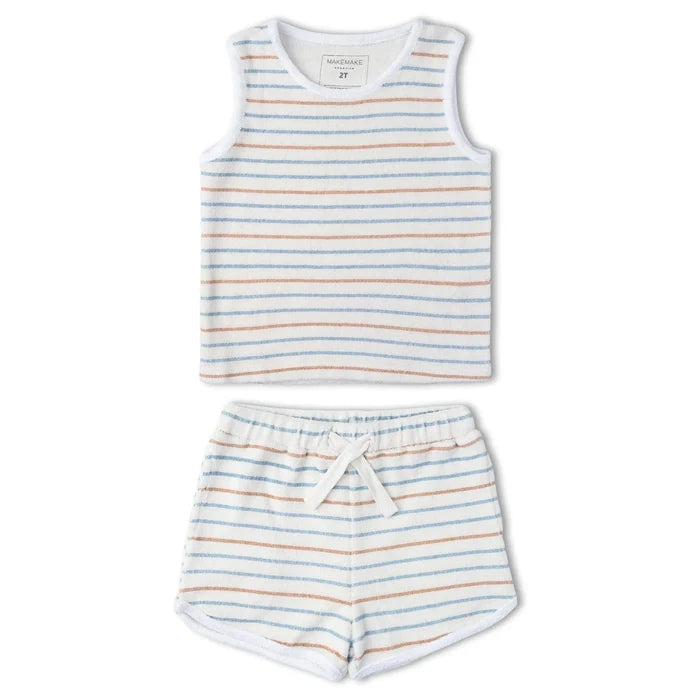 Makemake Organics - Organic Terry Tank & Shorts Set - Cabana Stripe-Sets-6-12M-Posh Baby