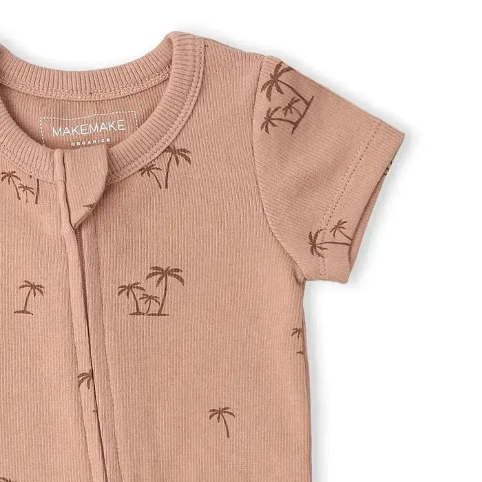 Makemake Organics - Short Sleeve Two-Way Zipper Romper - Island Palm-Footies + Rompers (Basic)-0-3M-Posh Baby