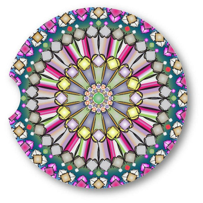 Mandala Sandstone Car Coasters-Stained Glass Look -Set of 2 - - Schoppix Gifts