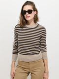 Marais Sweater in Marled Cashmere Stripe - Heather Taupe / Espresso