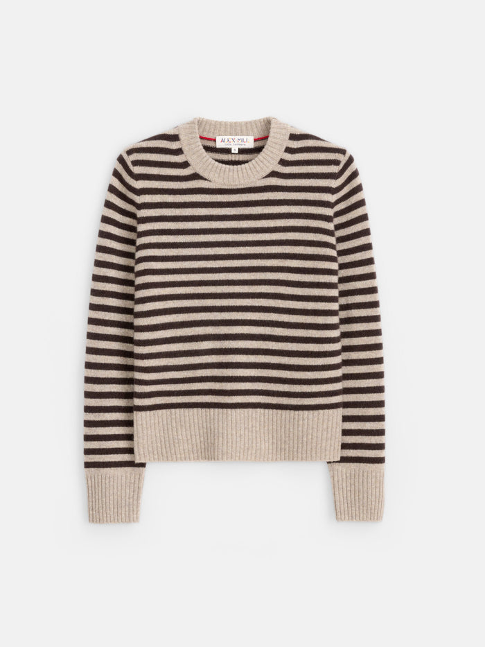 Marais Sweater in Marled Cashmere Stripe - Heather Taupe / Espresso