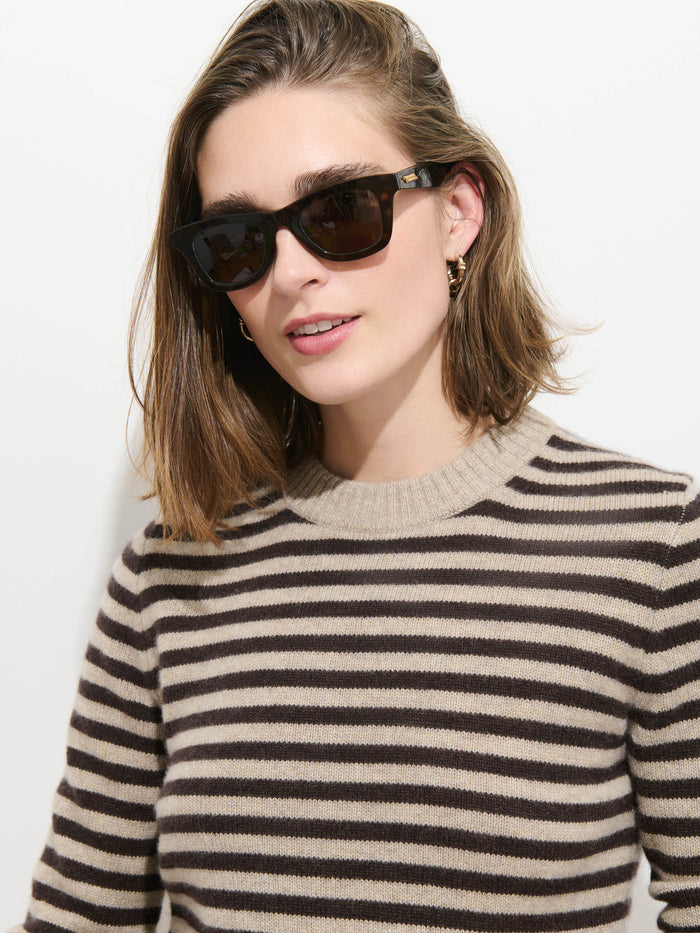Marais Sweater in Marled Cashmere Stripe - Heather Taupe / Espresso