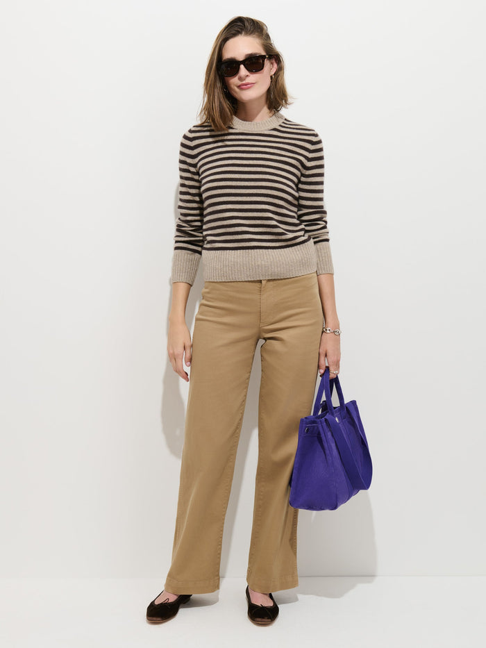 Marais Sweater in Marled Cashmere Stripe - Heather Taupe / Espresso