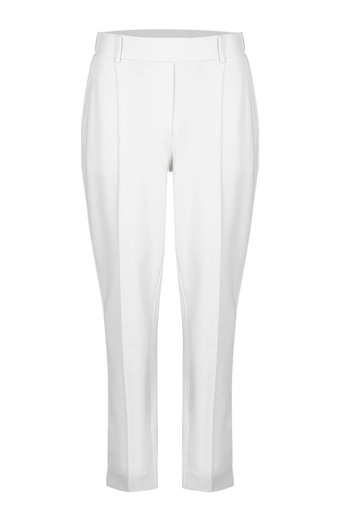 Shop the Margittes Smart Tapered Joggers in Cream at Dotique. Cotton-modal stretch trousers with a flattering tapered fit, front seam detail and effortless smart-casual style.