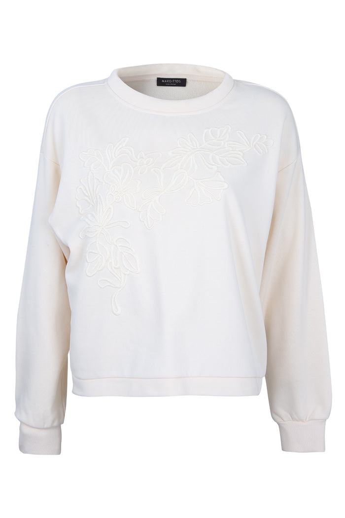 Shop the Margittes Cream Sweatshirt at Dotique. Crafted from a soft cotton-rich fabric with beautiful tonal floral embroidery, a relaxed fit and everyday comfort.
