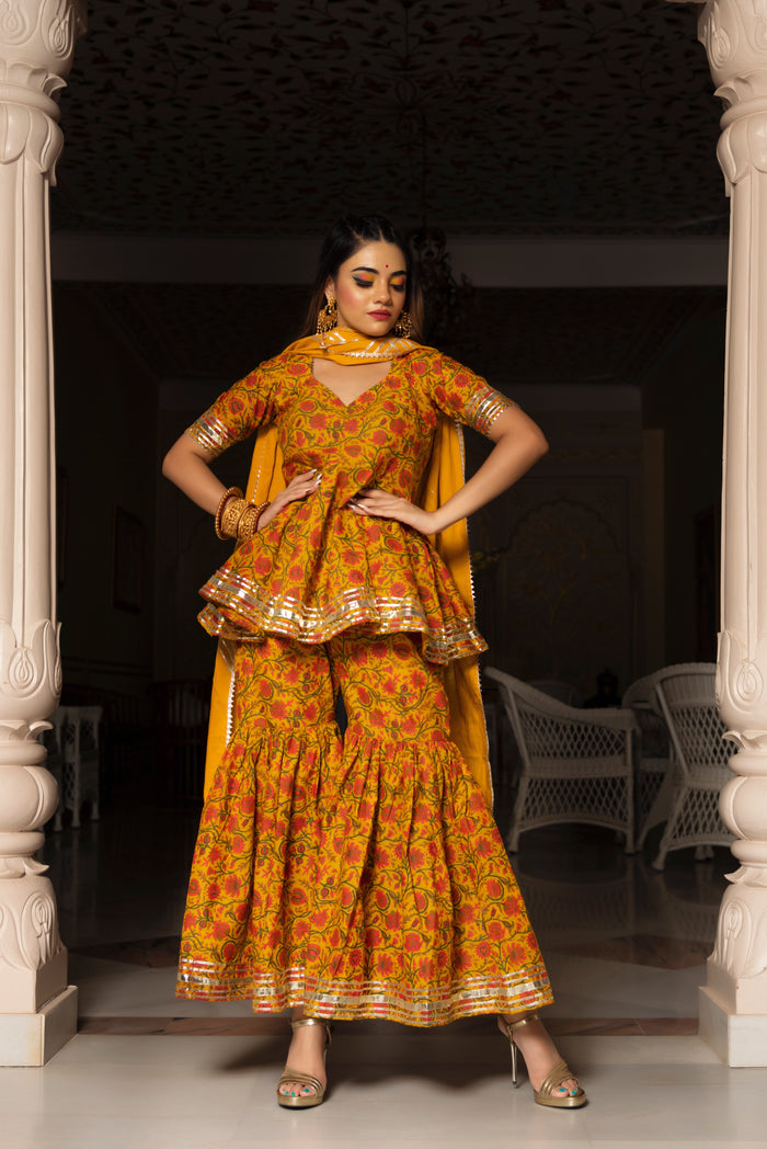 Marigold Peplum Sharara Set