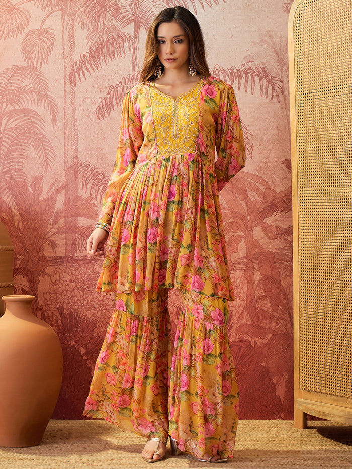 Marigold Yellow Crepe Sharara Set