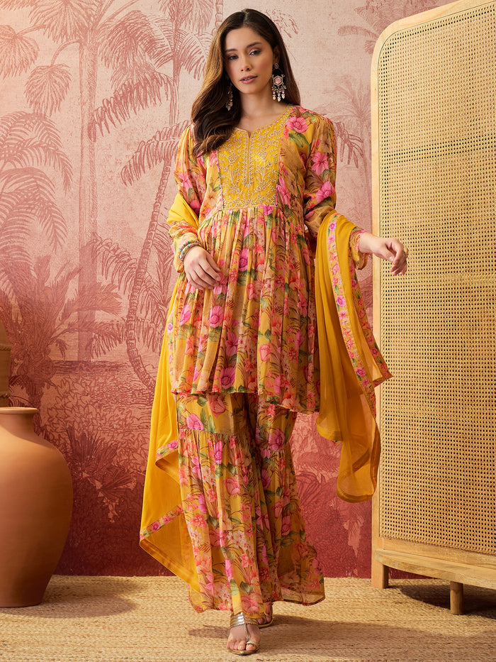 Marigold Yellow Crepe Sharara Set