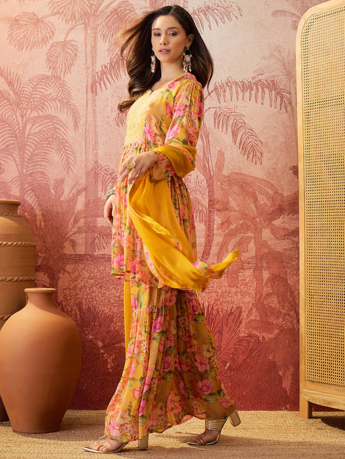 Marigold Yellow Crepe Sharara Set