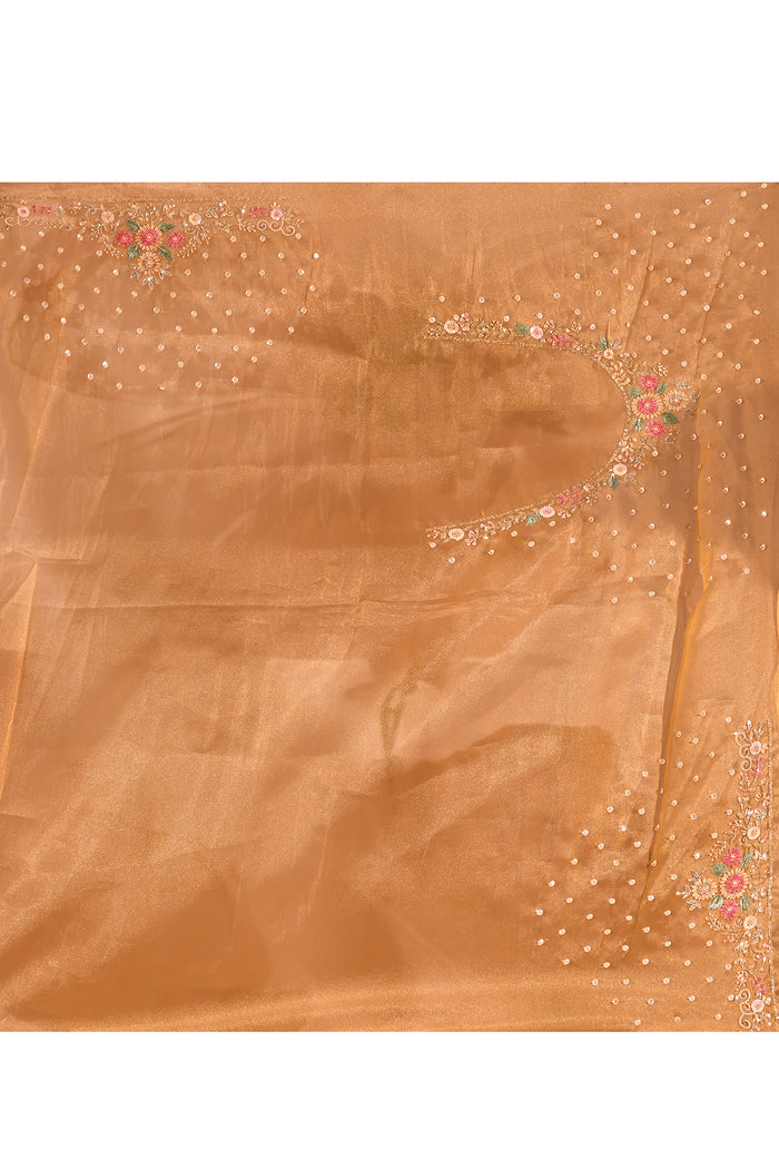 Marigold Yellow With Floral Stone Embellished Border Organza Saree