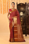 Maroon Checked Butti Kanjivaram Silk Saree