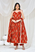 <img> Maroon Cotton Anarkali Set With Floral Prints