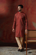 Maroon Cotton Blend Printed Designer Kurta Set