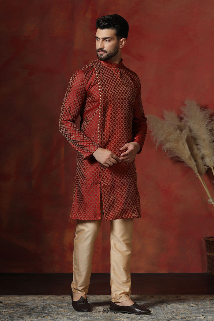 Maroon Cotton Blend Printed Designer Kurta Set