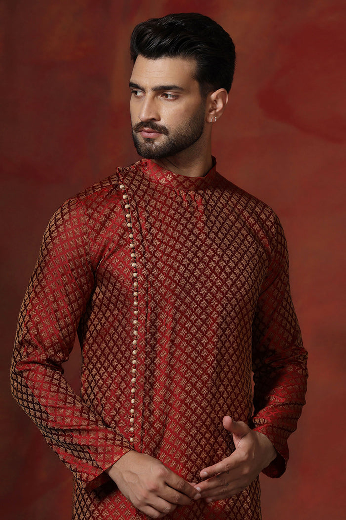 Maroon Cotton Blend Printed Designer Kurta Set