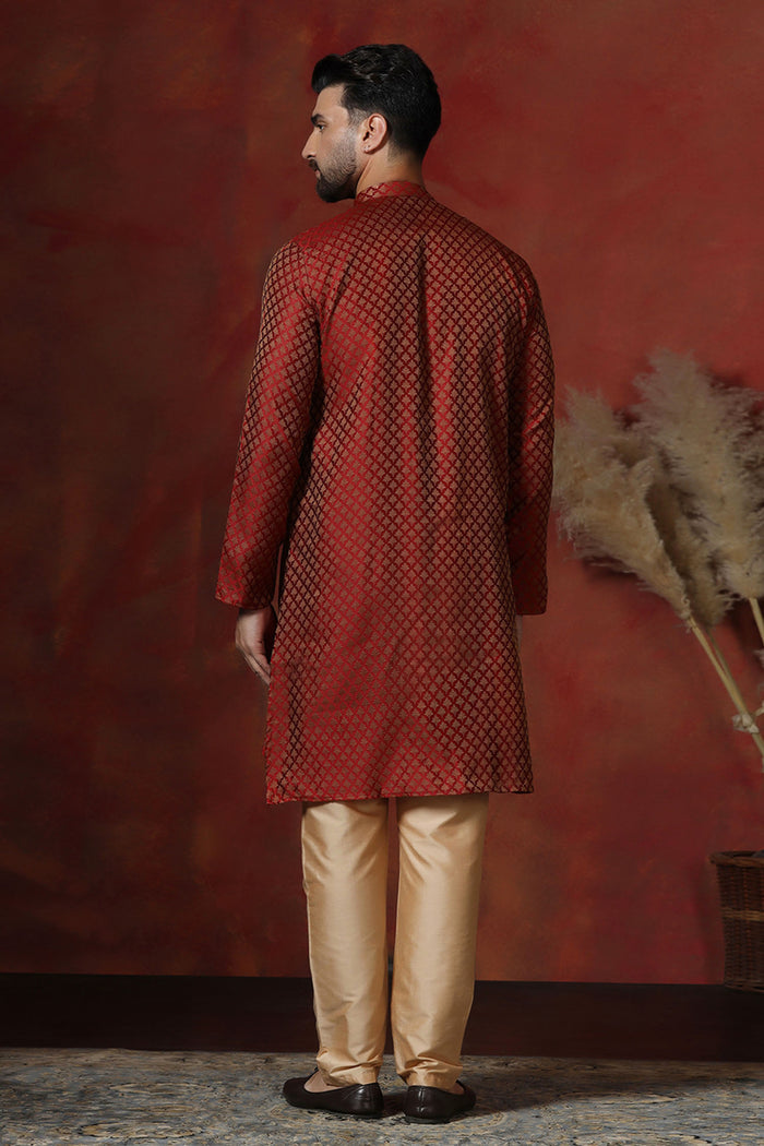 Maroon Cotton Blend Printed Designer Kurta Set