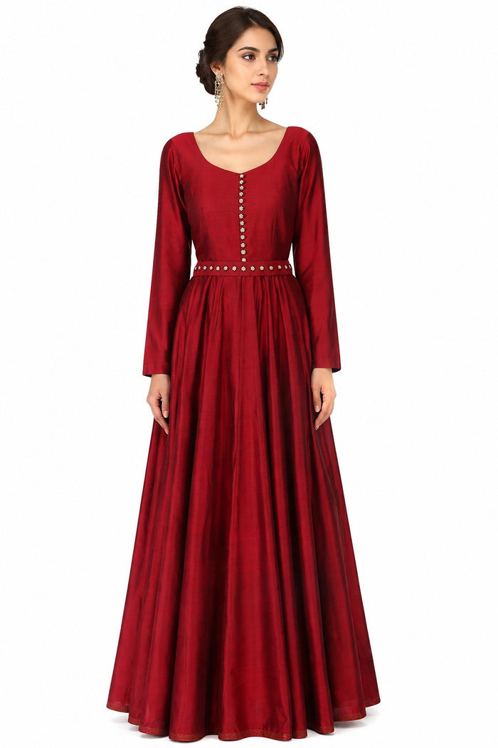 Maroon Embellished Long Sleeve Gown