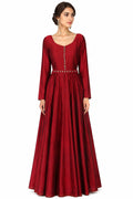 Maroon Embellished Long Sleeve Gown